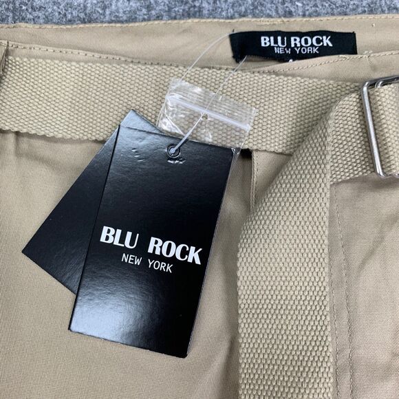 Blu Rock Shorts Mens 42 Khaki Cotton Blend 4 Way Stretch Cargo Pockets Belted - Picture 4 of 13